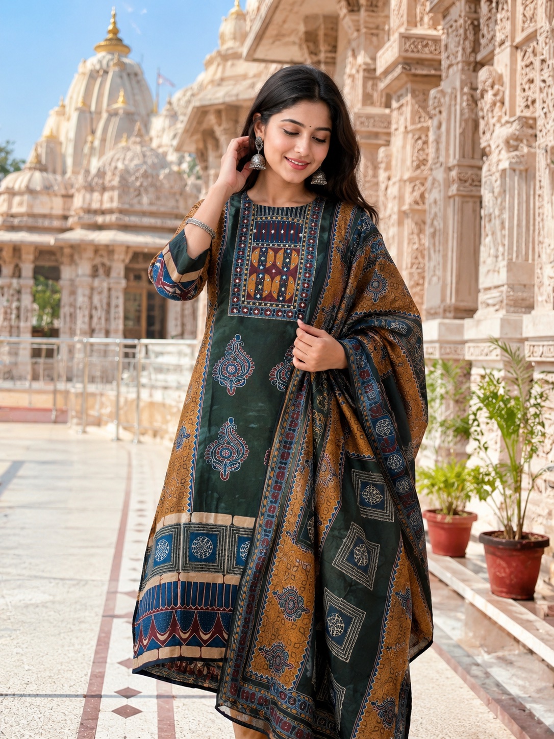 Ajrakh printed Cape Suite