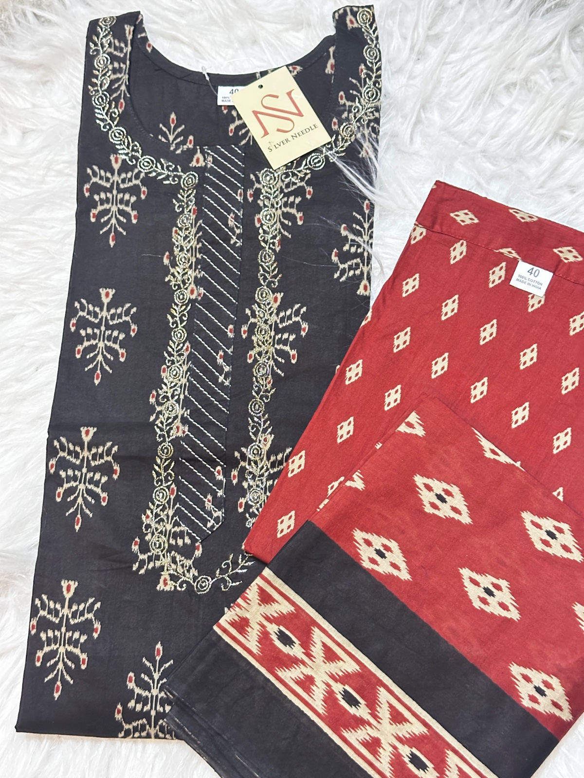 Block Katha print cotton suite view 3