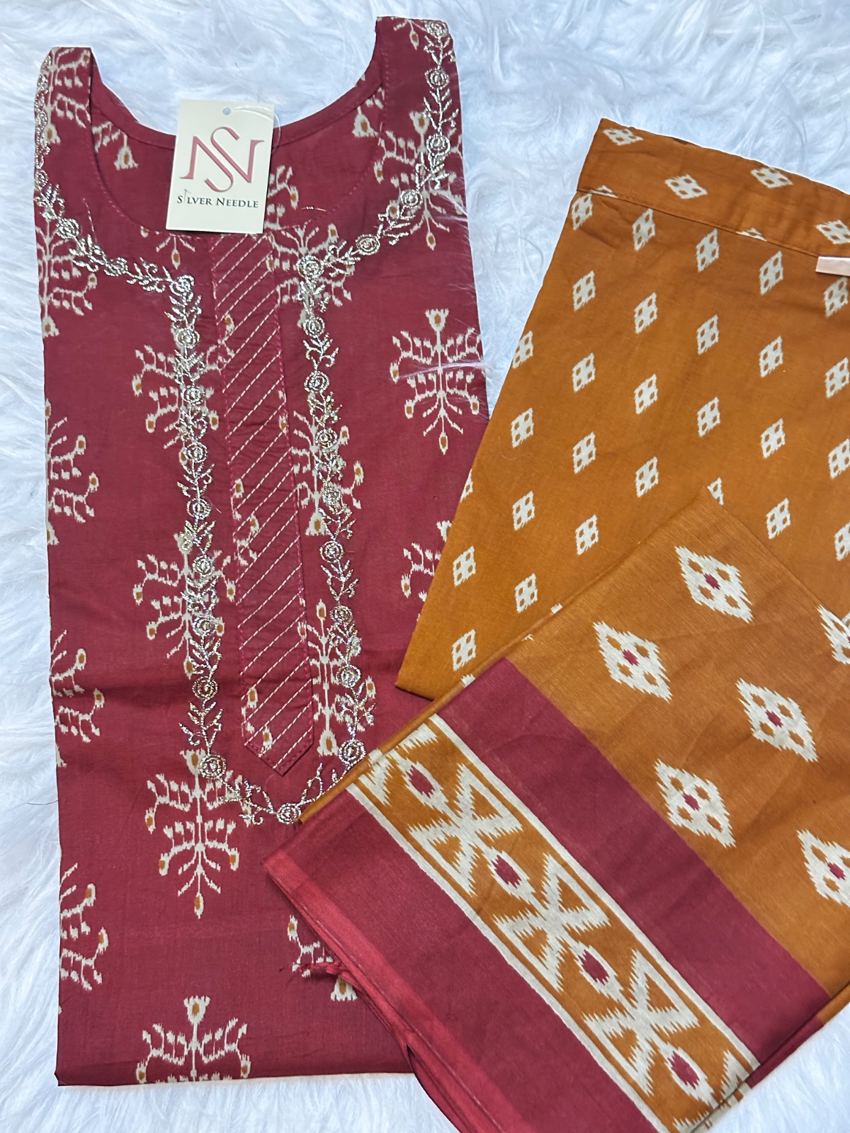 Katha block print cotton suite view 3